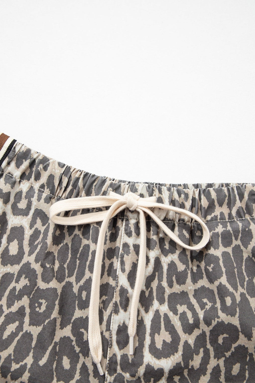 Leopard Stripe Detail Drawstring Denim Shorts - Rooted & Reckless Co.
