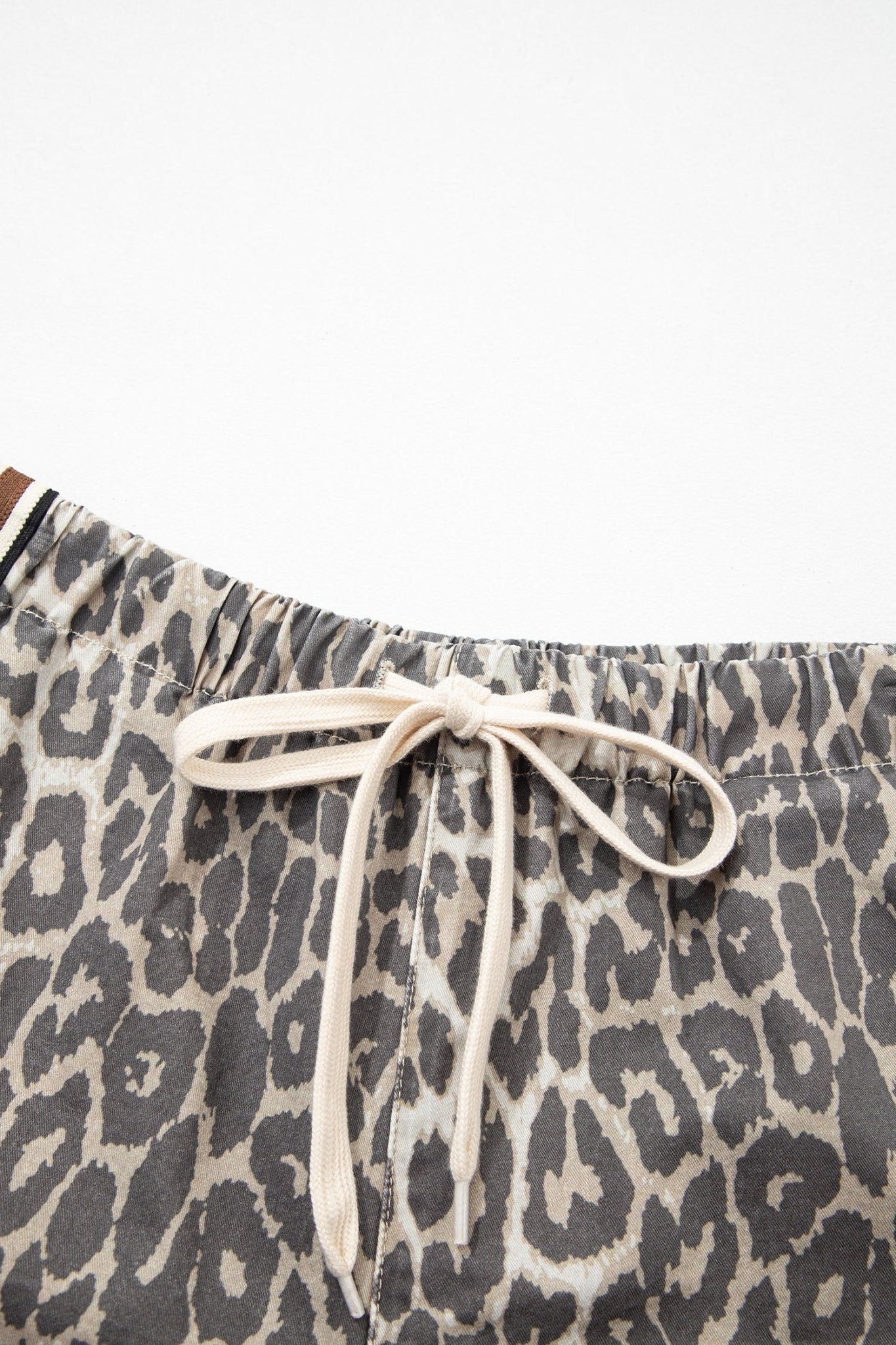 Leopard Stripe Detail Drawstring Denim Shorts - Rooted & Reckless Co.