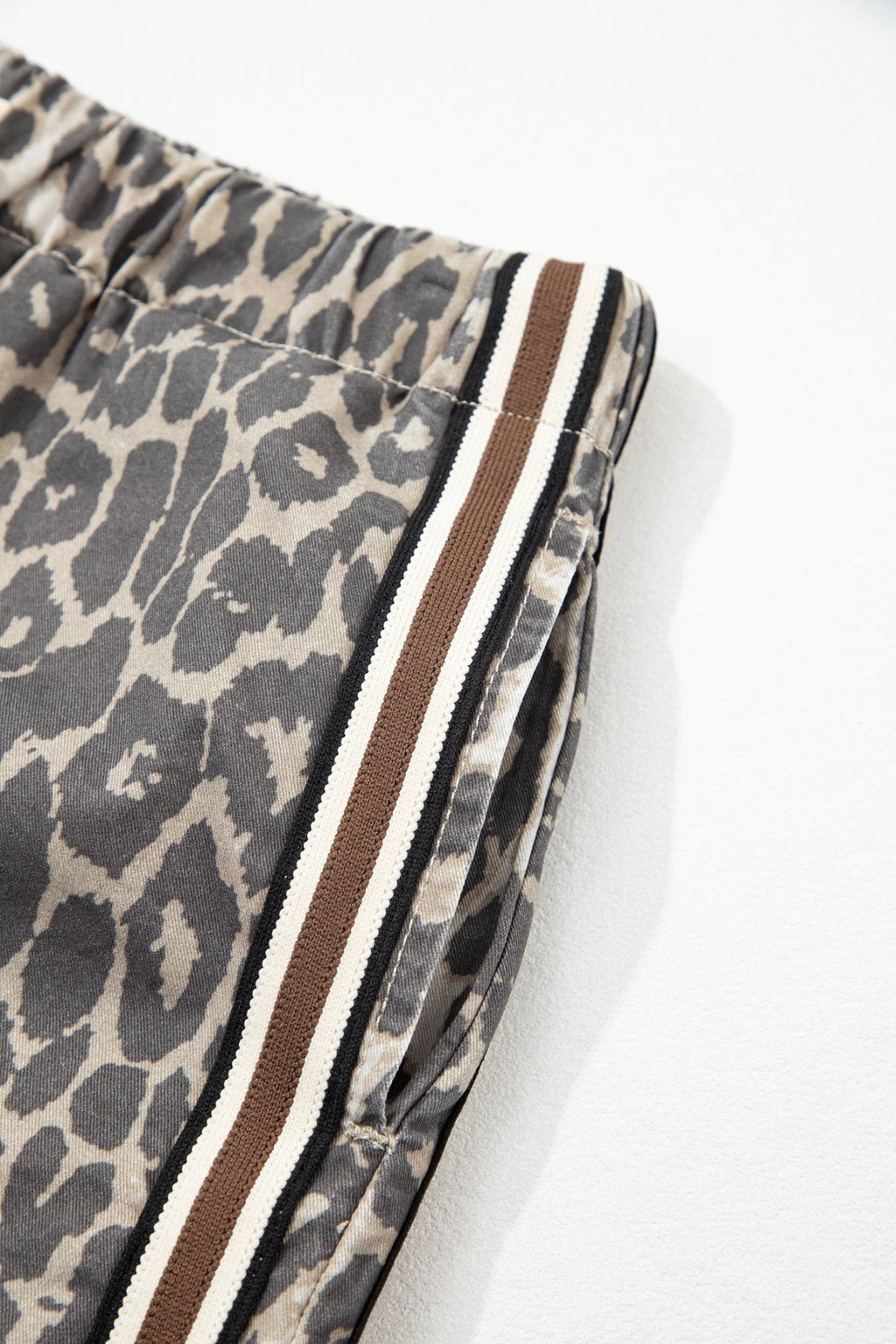 Leopard Stripe Detail Drawstring Denim Shorts - Rooted & Reckless Co.