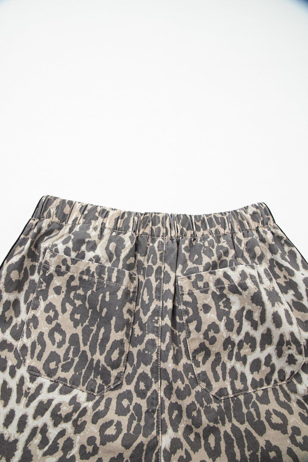 Leopard Stripe Detail Drawstring Denim Shorts - Rooted & Reckless Co.