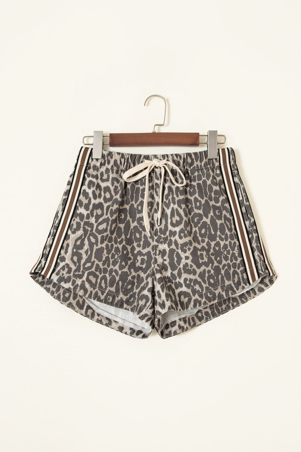 Leopard Stripe Detail Drawstring Denim Shorts - Rooted & Reckless Co.