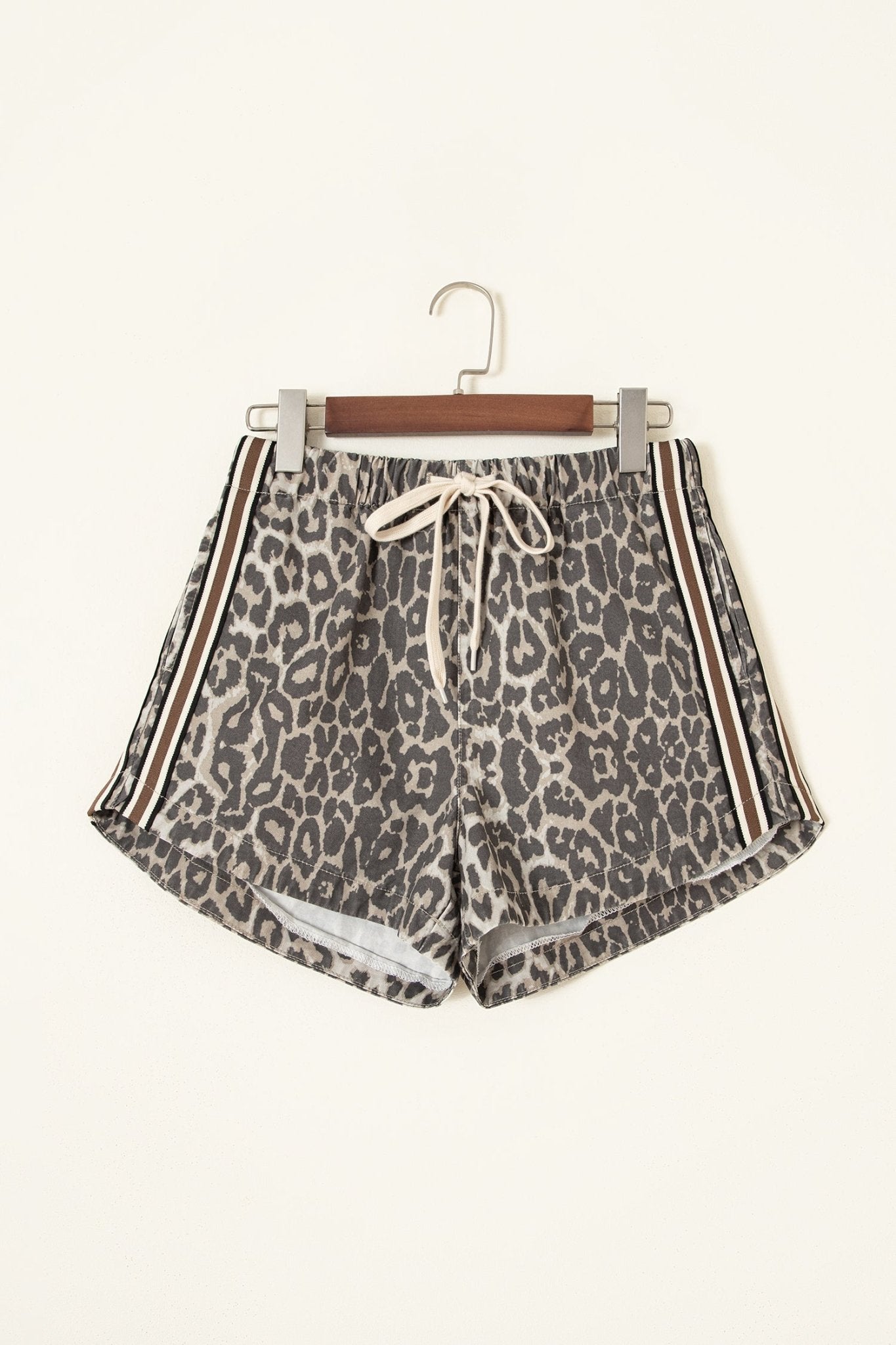 Leopard Stripe Detail Drawstring Denim Shorts - Rooted & Reckless Co.