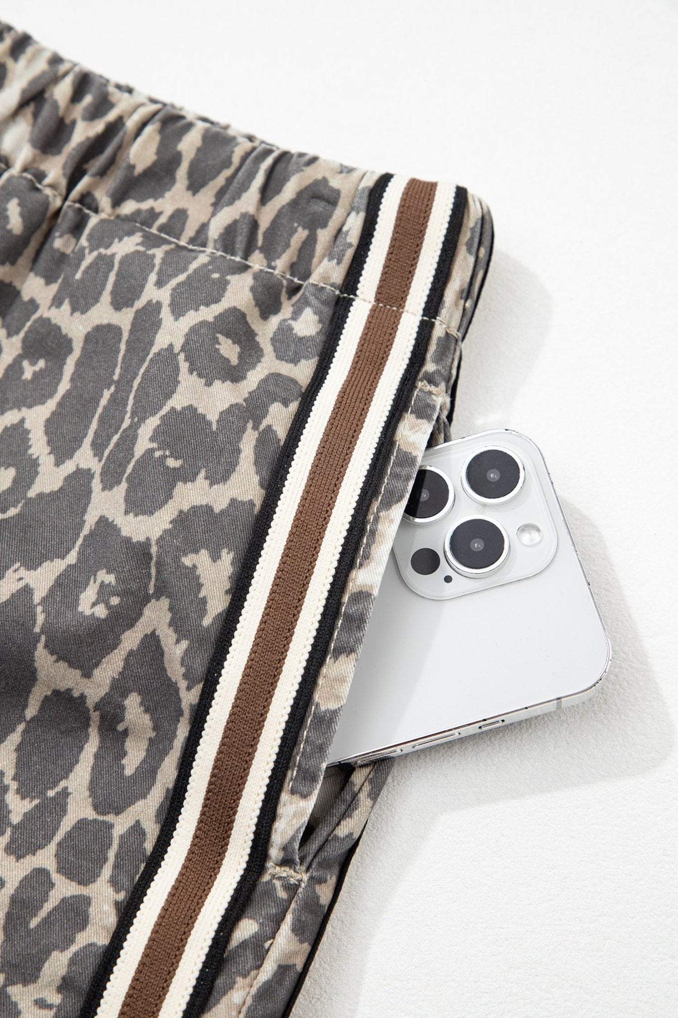 Leopard Stripe Detail Drawstring Denim Shorts - Rooted & Reckless Co.