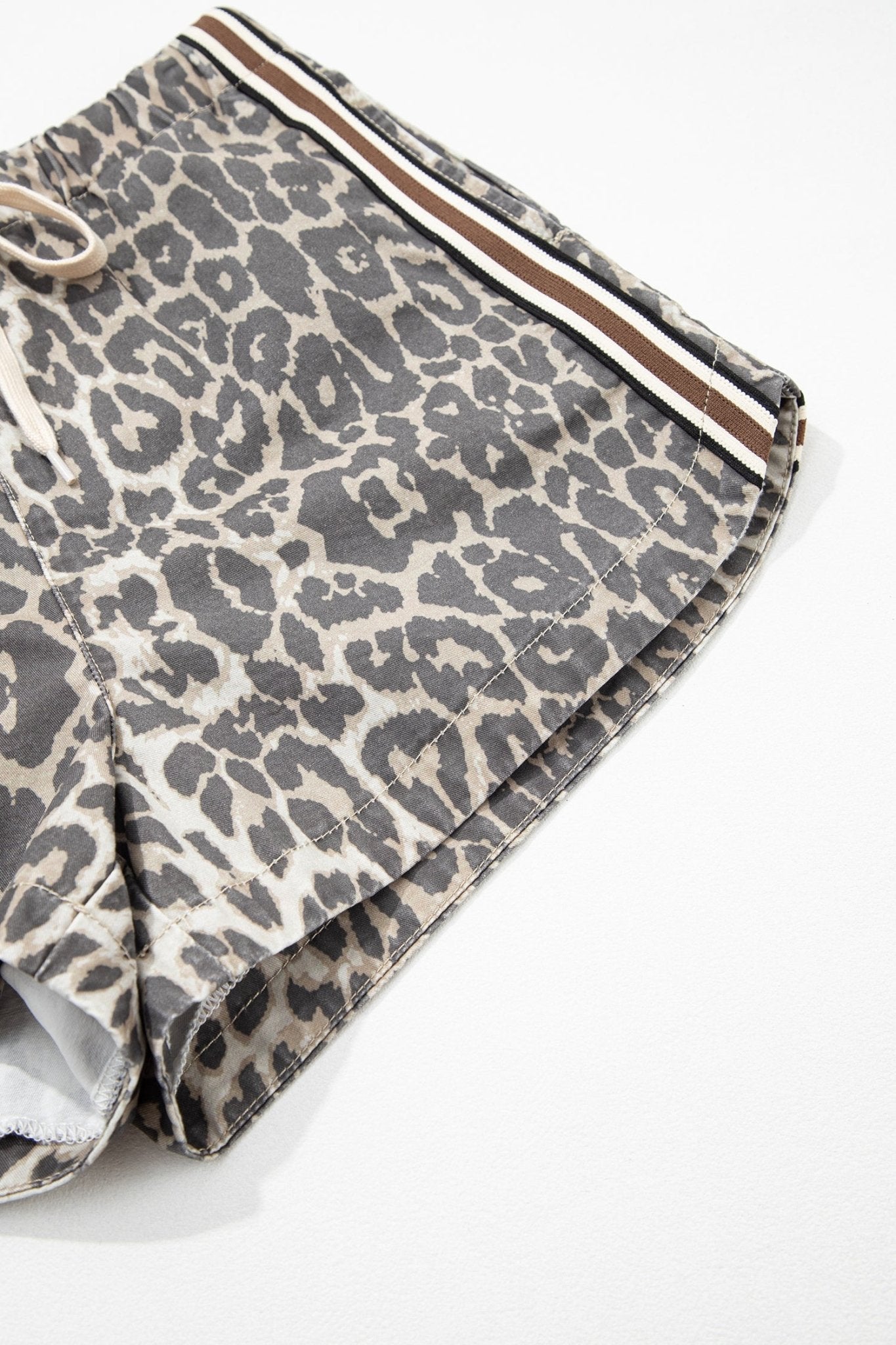 Leopard Stripe Detail Drawstring Denim Shorts - Rooted & Reckless Co.