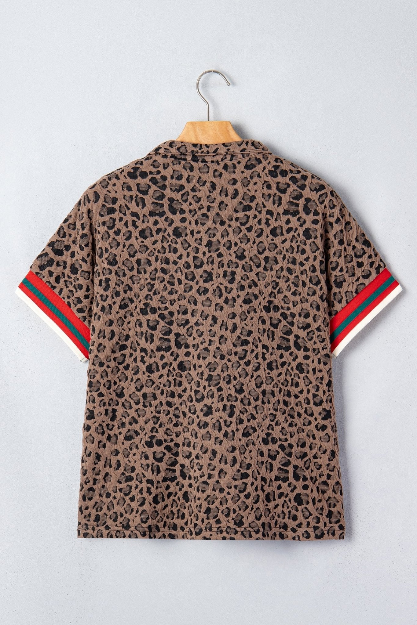 Leopard Stripe Patchwork Half Zip Collared Blouse - Rooted & Reckless Co.