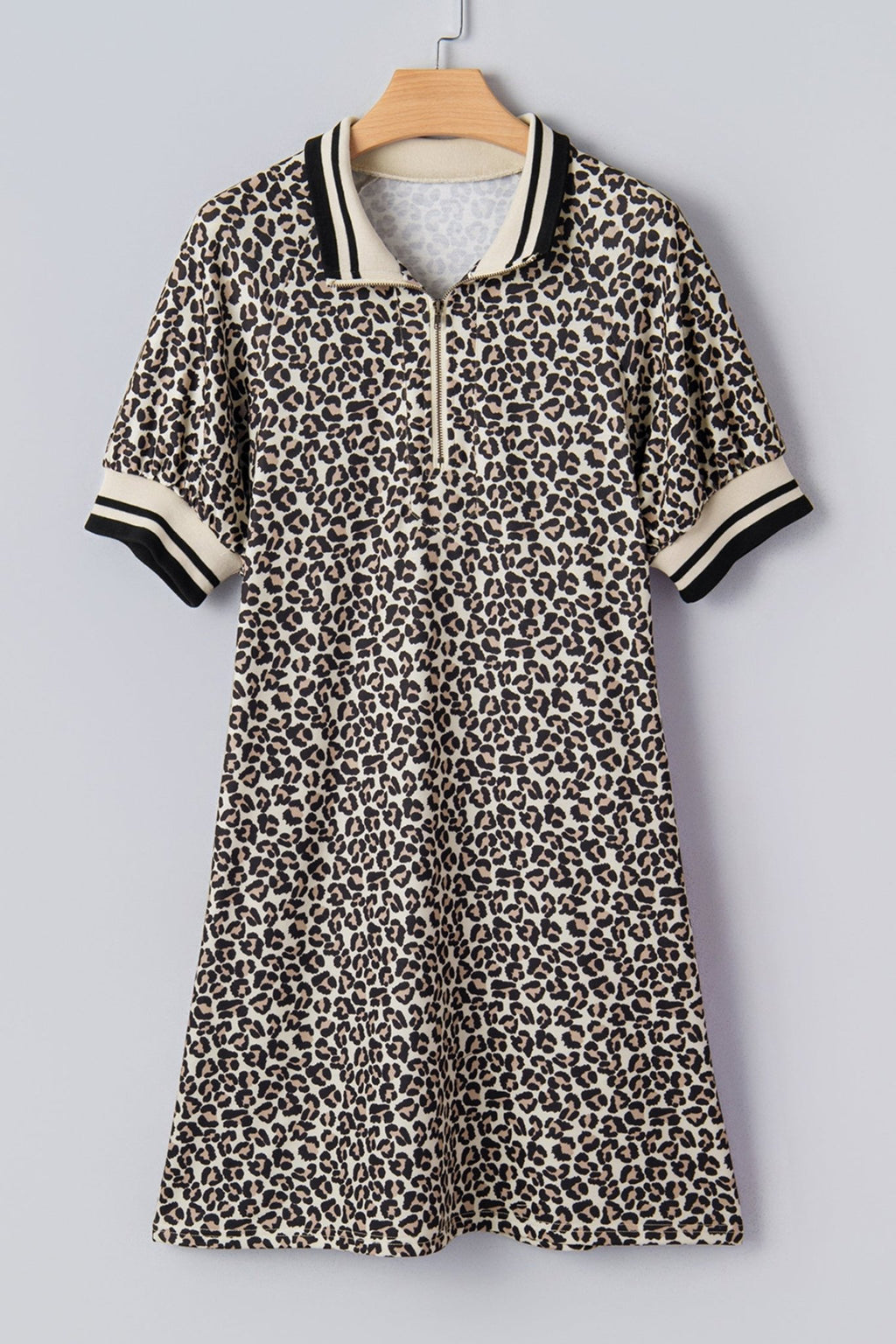 Leopard Stripe Patchwork Zip Collar Mini Dress - Rooted & Reckless Co.
