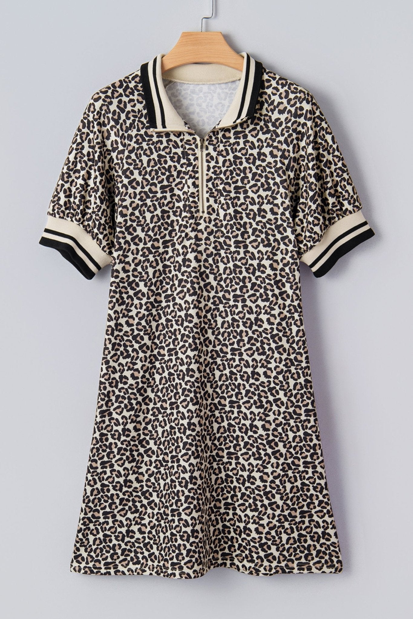 Leopard Stripe Patchwork Zip Collar Mini Dress - Rooted & Reckless Co.