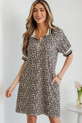 Leopard Stripe Patchwork Zip Collar Mini Dress - Rooted & Reckless Co.