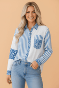 Leopard Stripe Pocketed Long Sleeve Shirt - Rooted & Reckless Co.