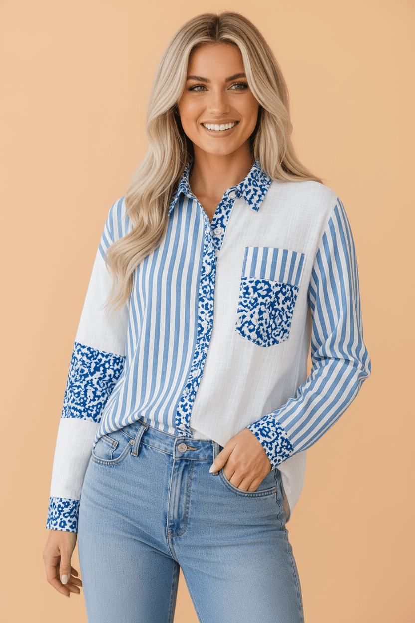 Leopard Stripe Pocketed Long Sleeve Shirt - Rooted & Reckless Co.