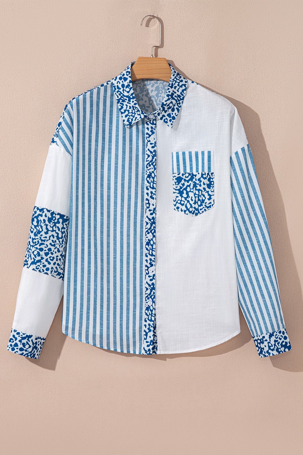 Leopard Stripe Pocketed Long Sleeve Shirt - Rooted & Reckless Co.