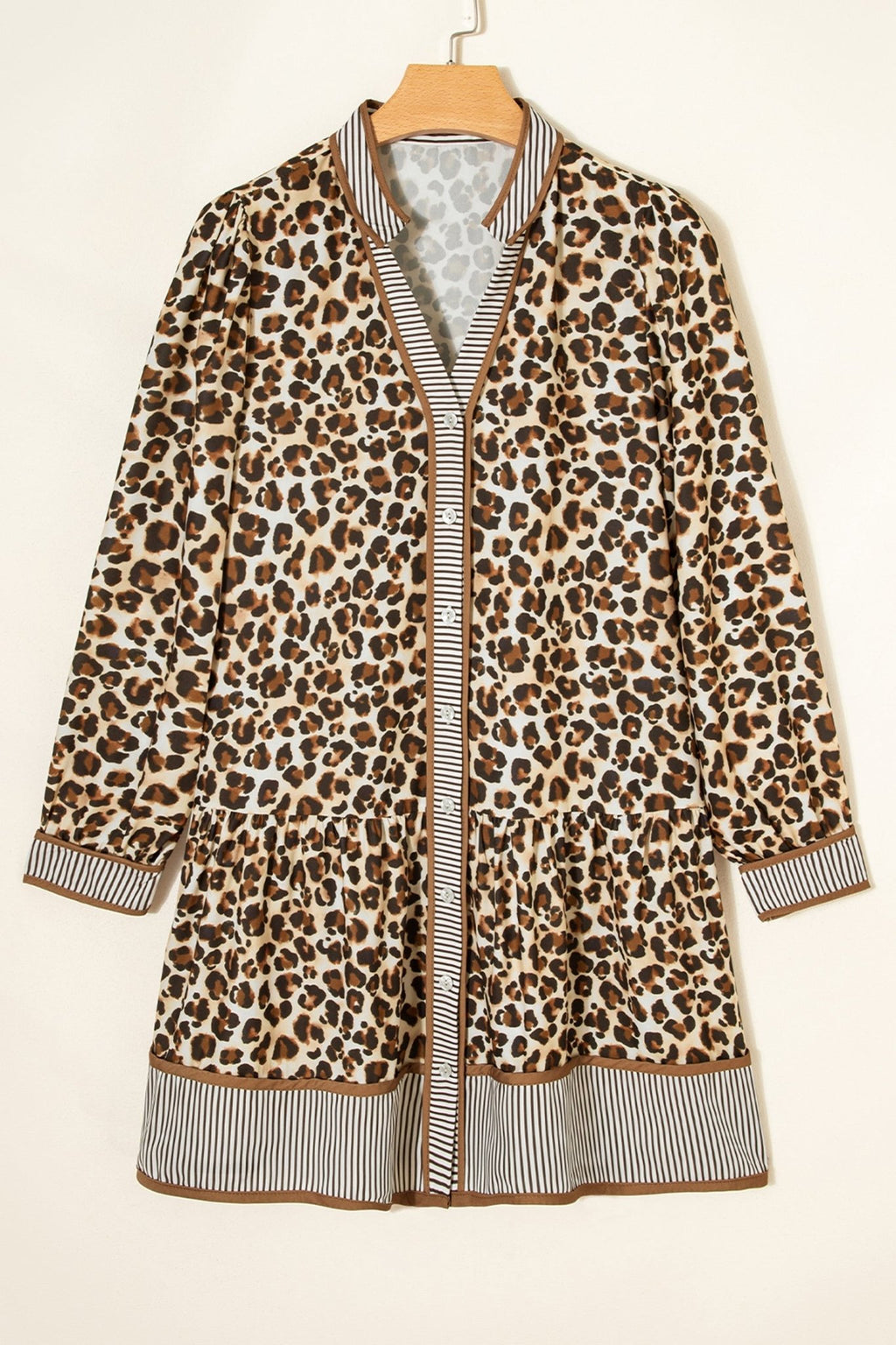 Leopard Stripe Trim V-Neck Mini Dress - Rooted & Reckless Co.