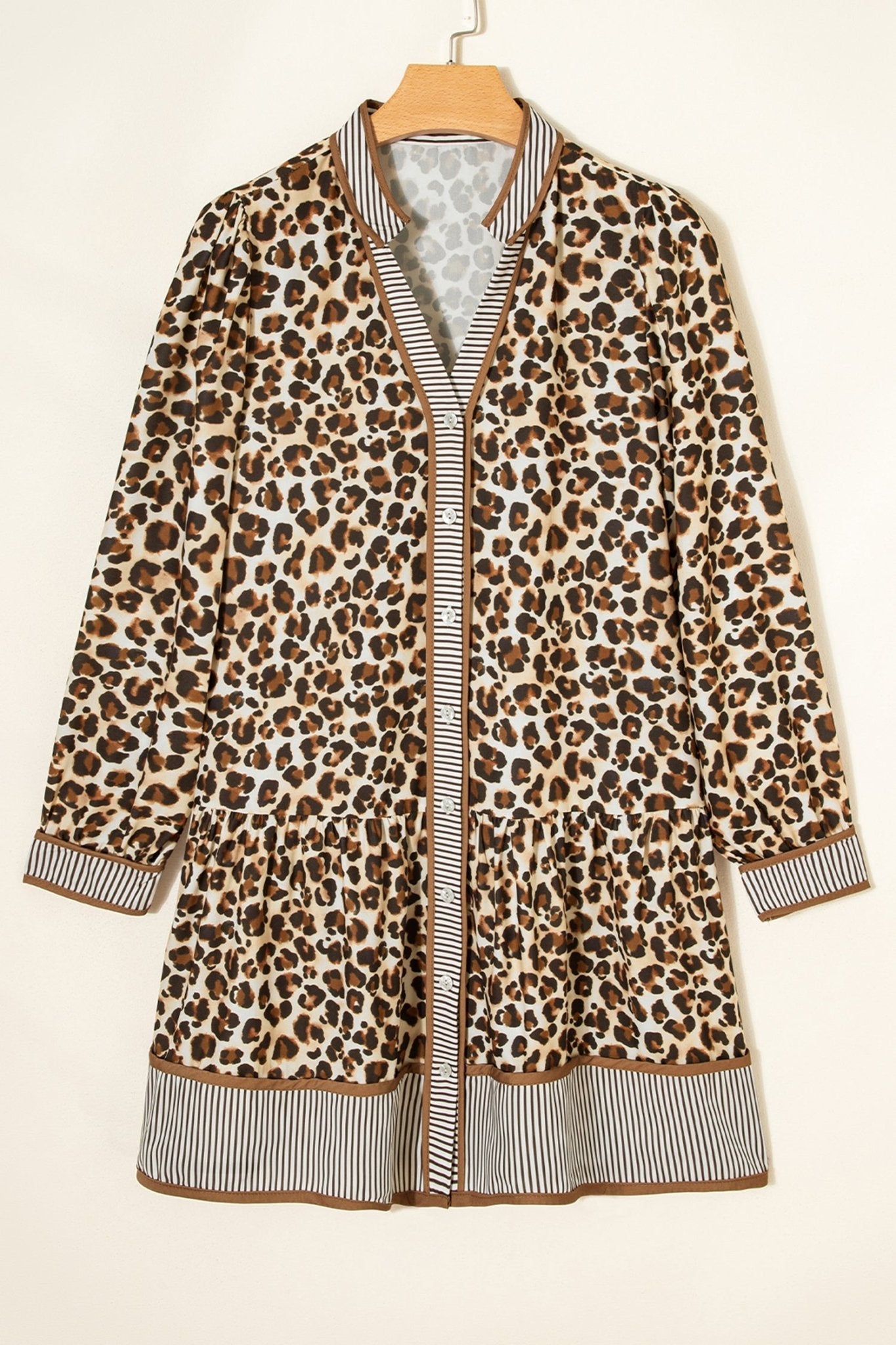 Leopard Stripe Trim V-Neck Mini Dress - Rooted & Reckless Co.