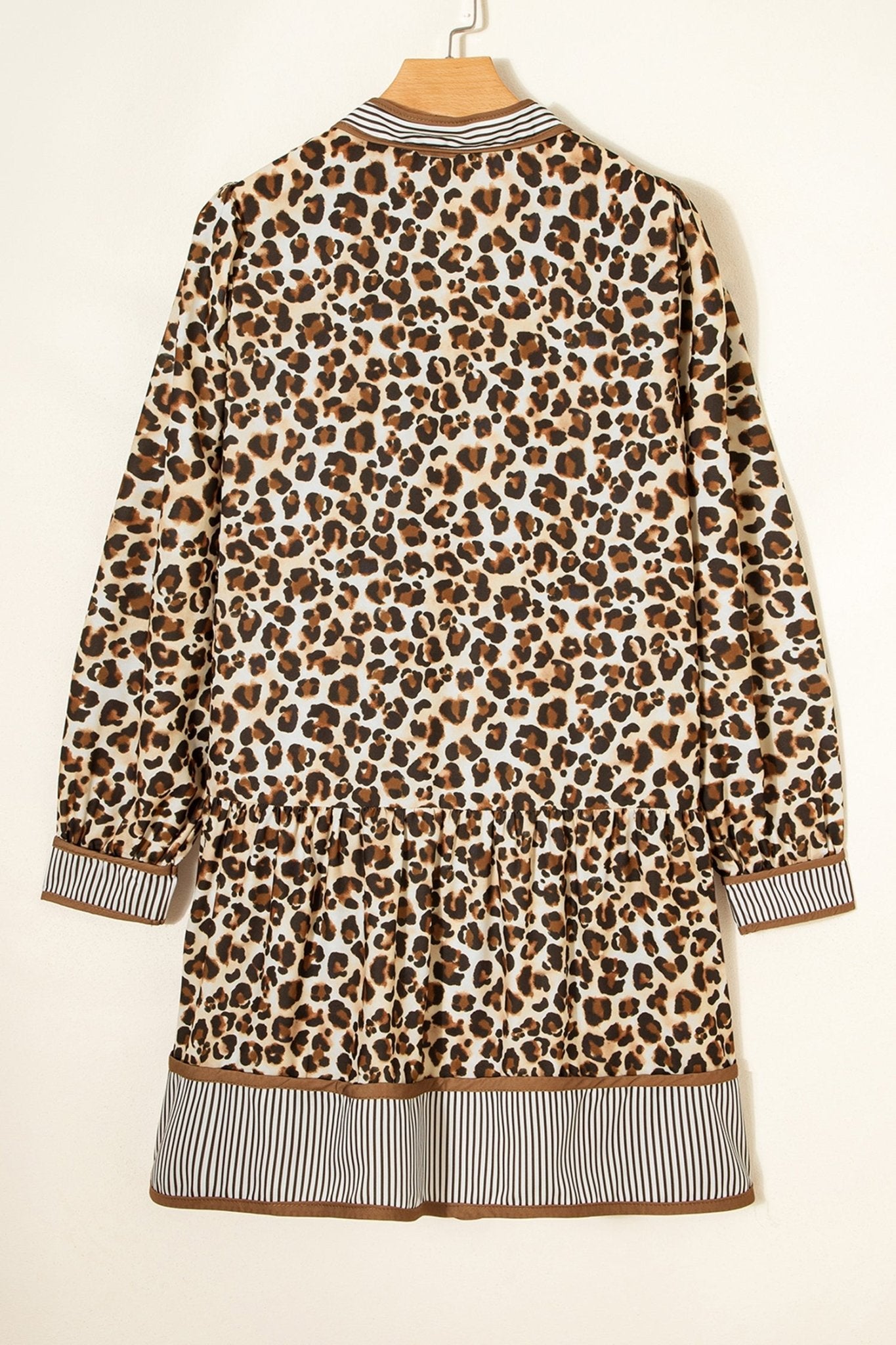 Leopard Stripe Trim V-Neck Mini Dress - Rooted & Reckless Co.