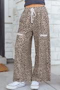 Leopard Terry Knit Wide Leg Pants - Rooted & Reckless Co.