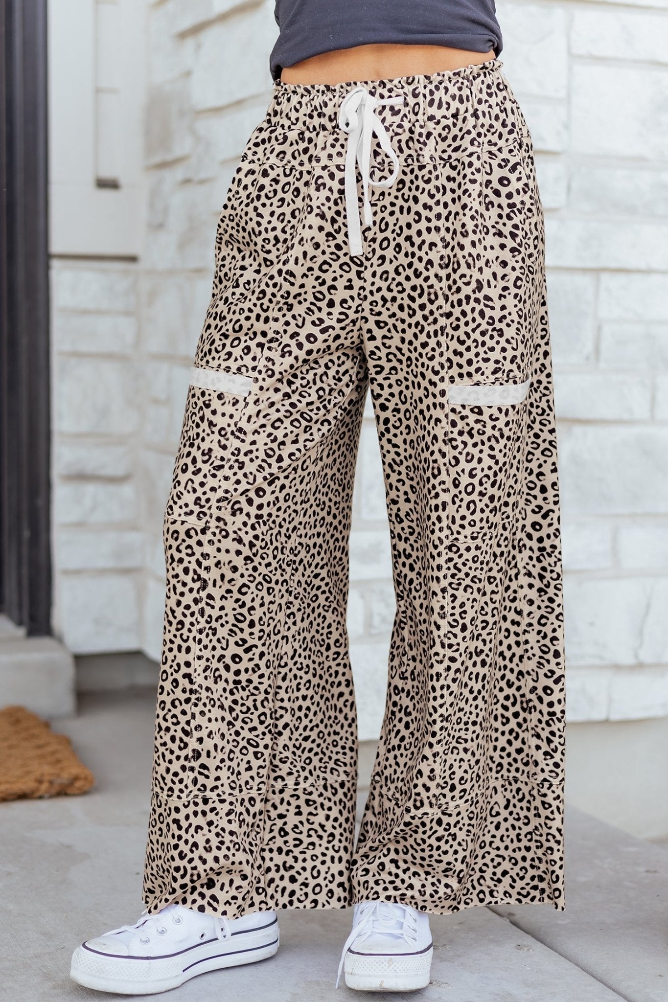 Leopard Terry Knit Wide Leg Pants - Rooted & Reckless Co.