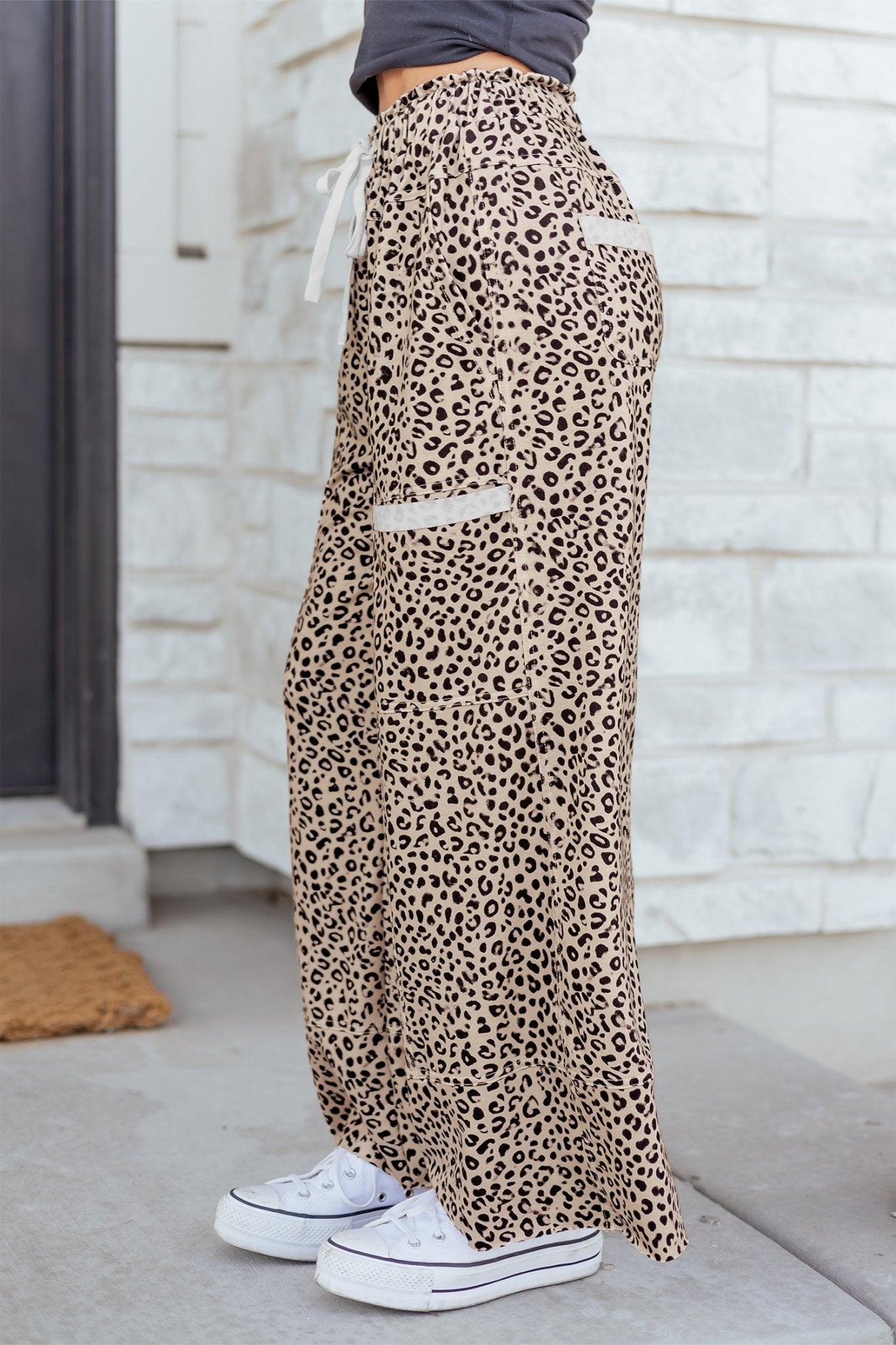 Leopard Terry Knit Wide Leg Pants - Rooted & Reckless Co.