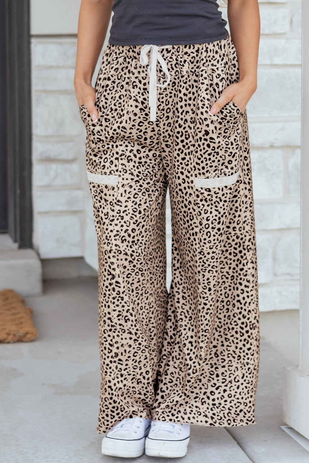 Leopard Terry Knit Wide Leg Pants - Rooted & Reckless Co.