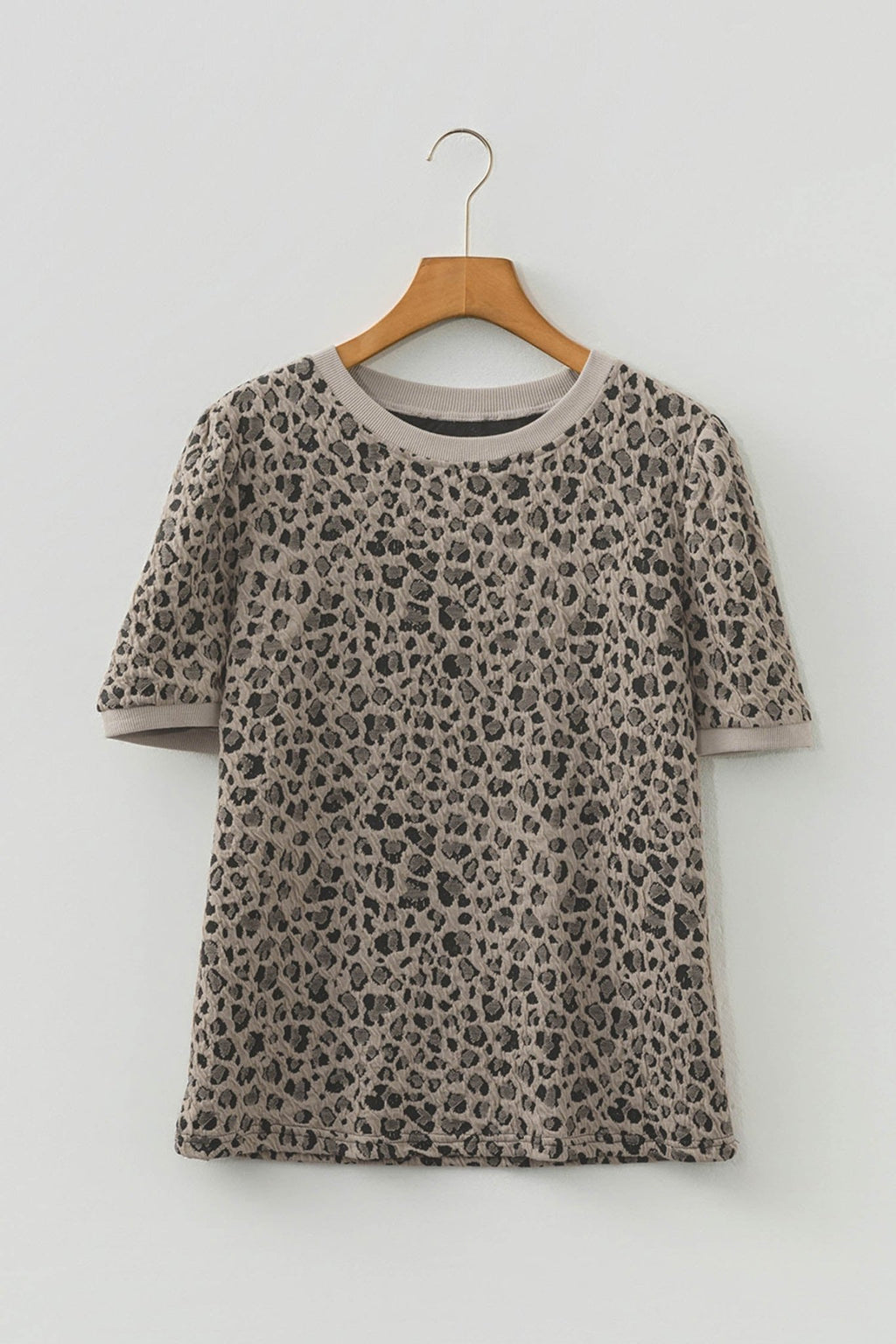 Leopard Textured Crewneck Short Sleeve Top - Rooted & Reckless Co.