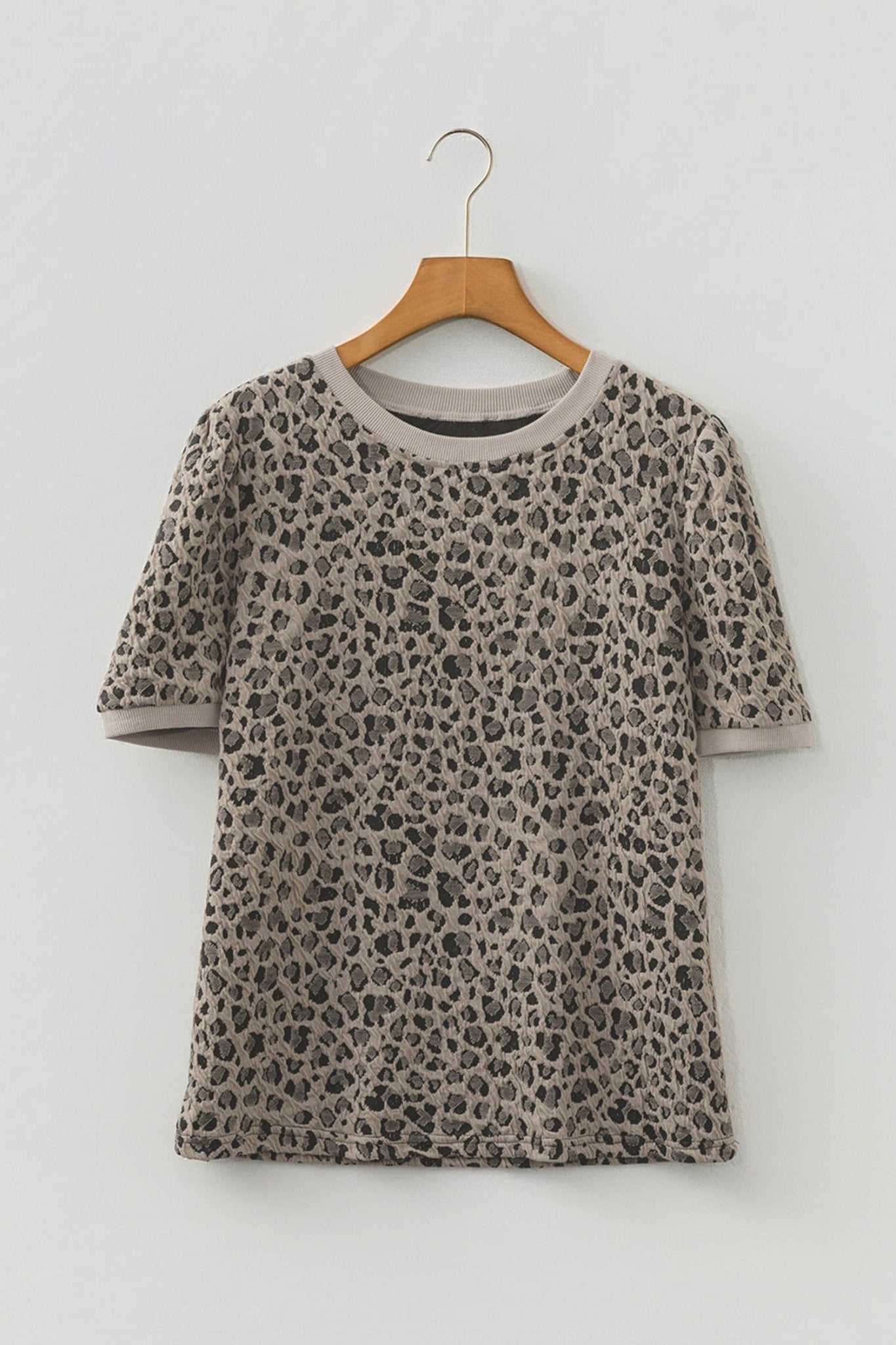 Leopard Textured Crewneck Short Sleeve Top - Rooted & Reckless Co.