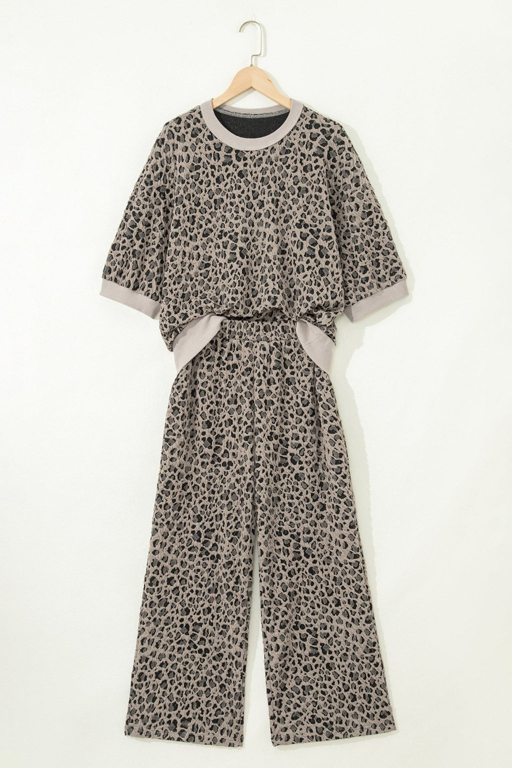 Leopard Textured Short Sleeve Jumper and Pants Set - Rooted & Reckless Co.