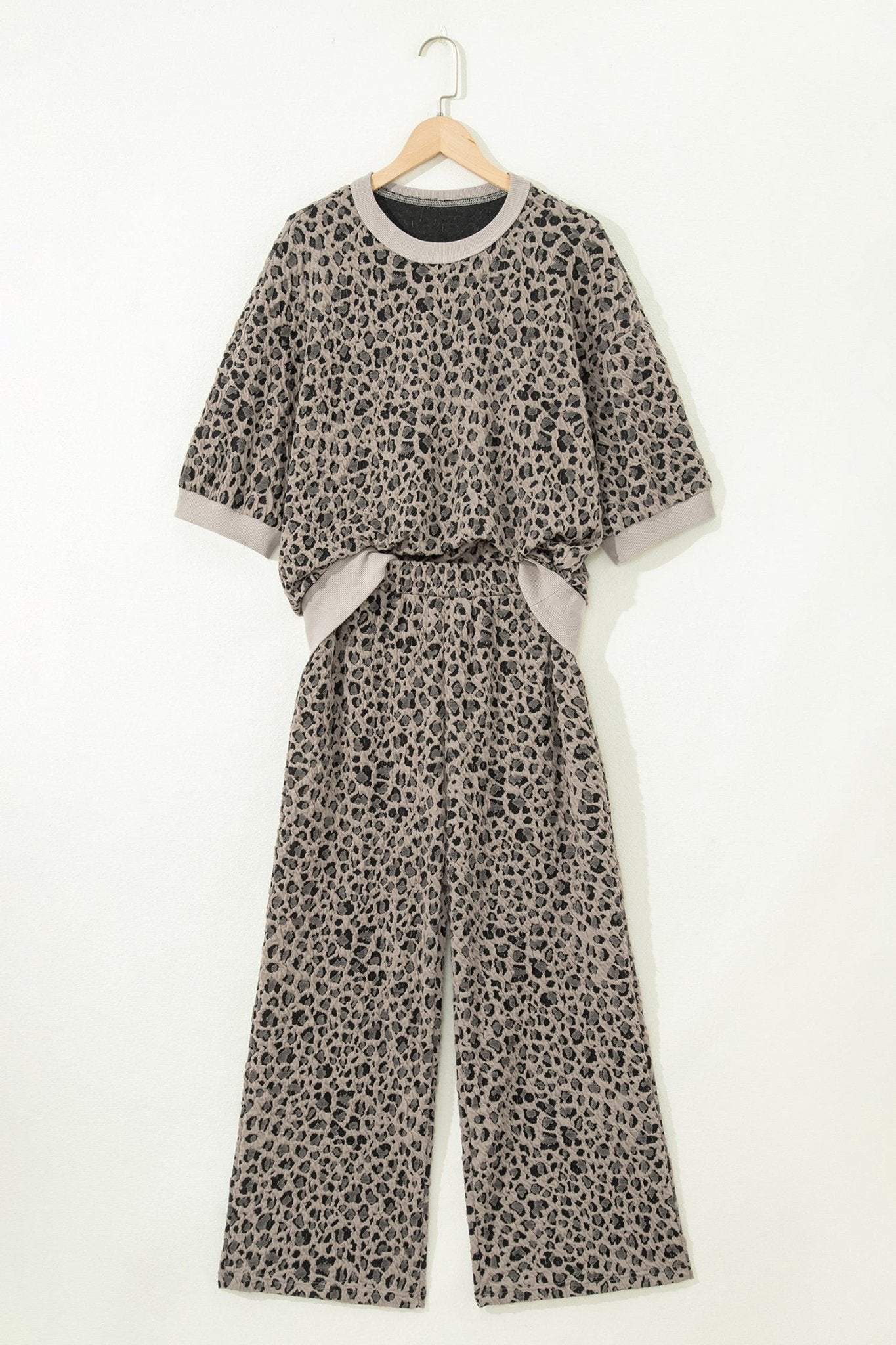 Leopard Textured Short Sleeve Jumper and Pants Set - Rooted & Reckless Co.