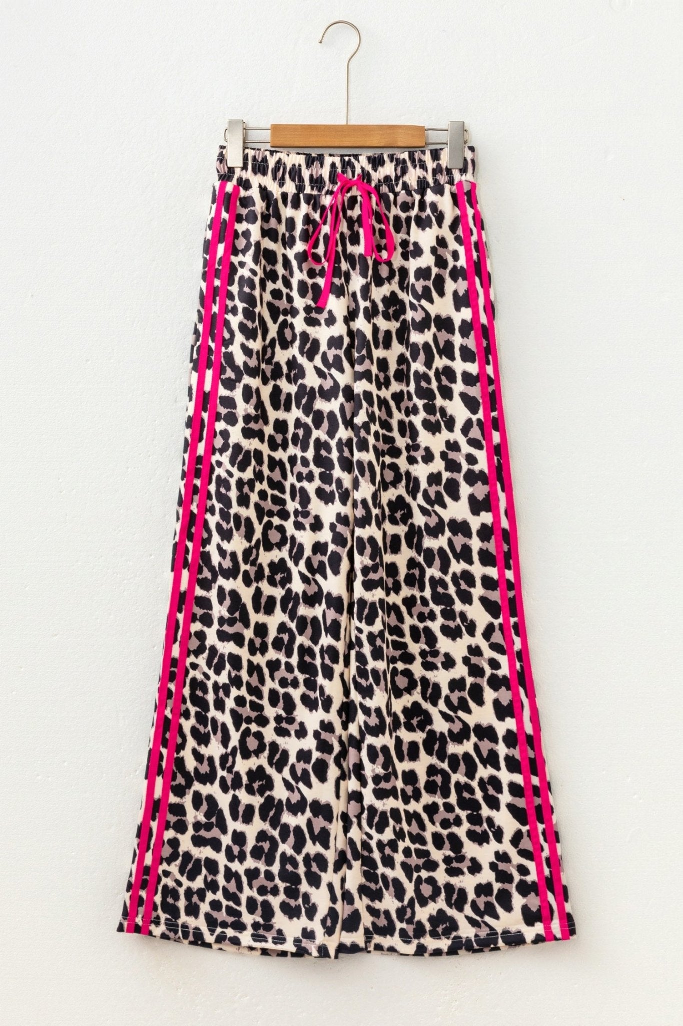 Leopard Tie Waist Contrast Detail Casual Pants - Rooted & Reckless Co.