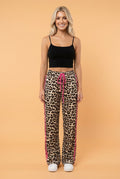 Leopard Tie Waist Contrast Detail Casual Pants - Rooted & Reckless Co.