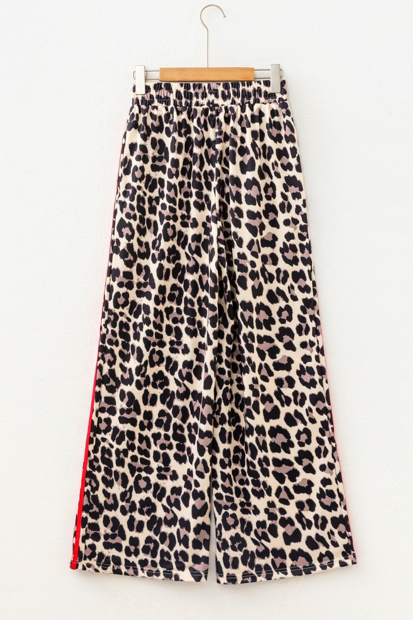 Leopard Tie Waist Contrast Detail Casual Pants - Rooted & Reckless Co.