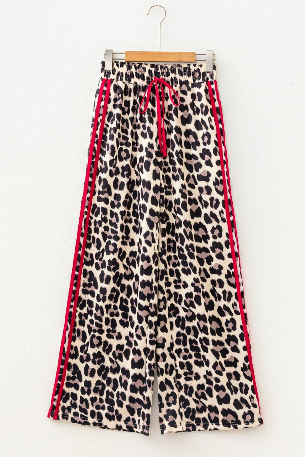 Leopard Tie Waist Contrast Detail Casual Pants - Rooted & Reckless Co.