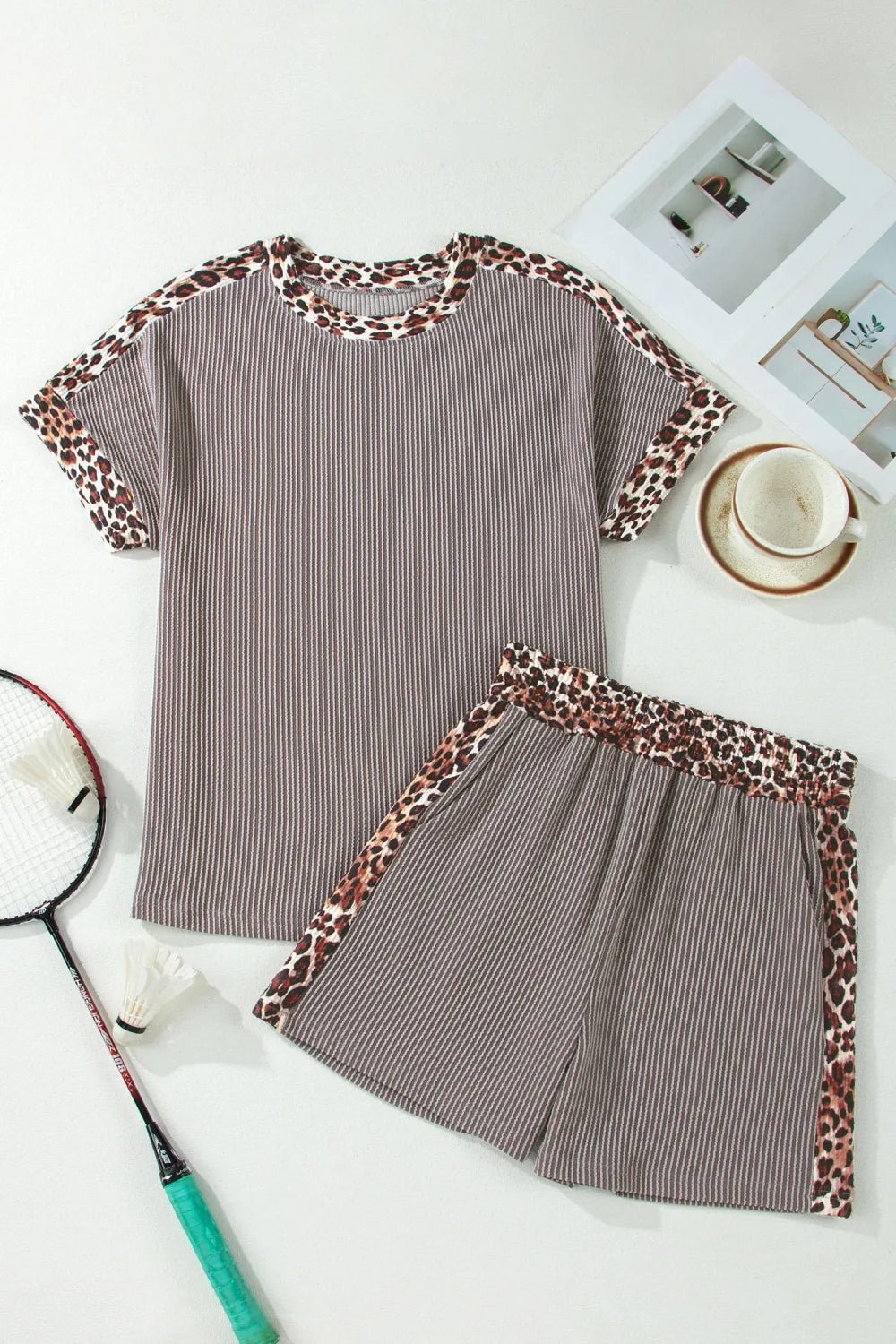 Leopard Trim Corded Knit Top & Shorts Set - Rooted & Reckless Co.