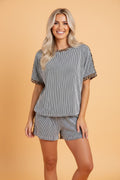 Leopard Trim Corded Knit Top & Shorts Set - Rooted & Reckless Co.