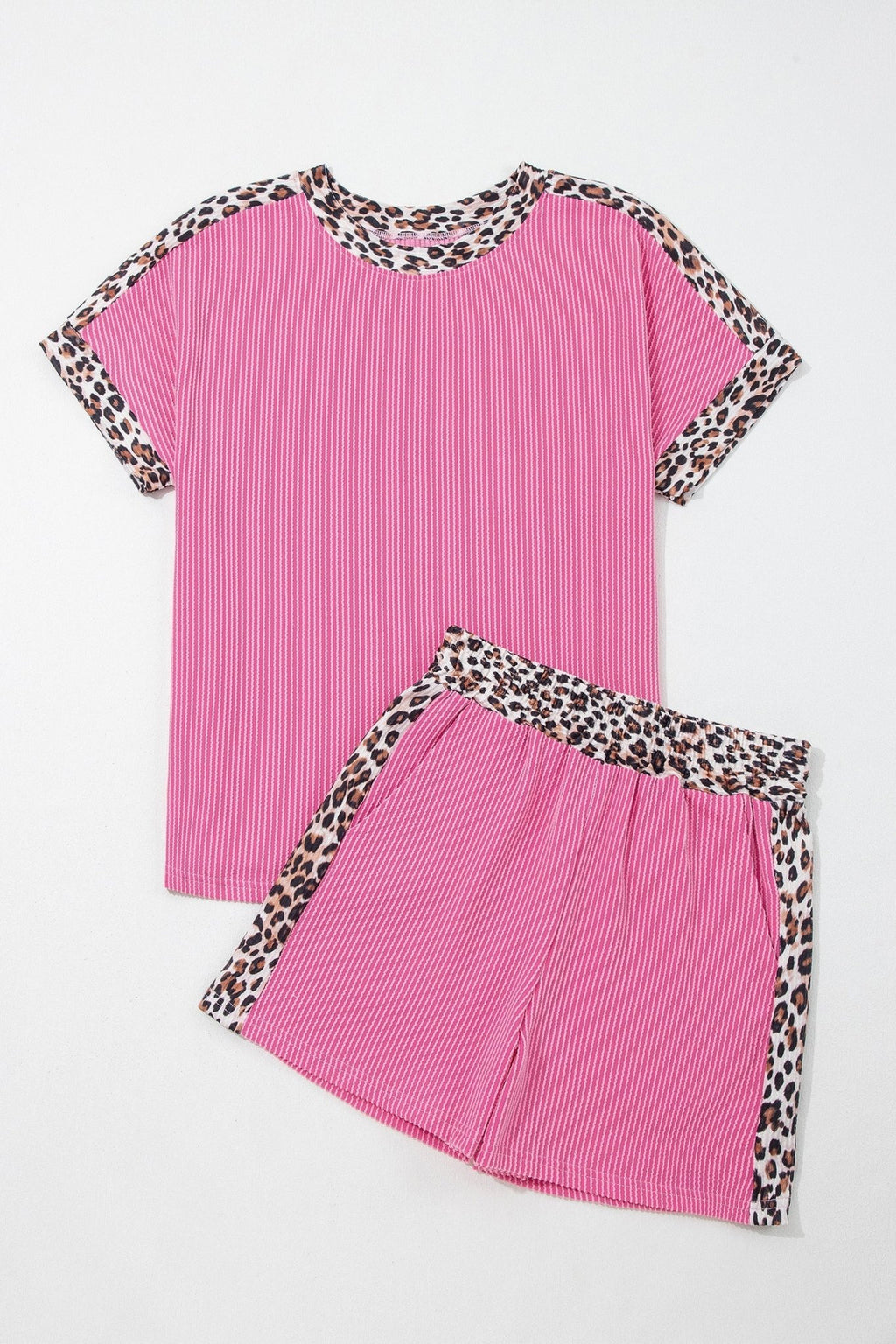 Leopard Trim Corded Knit Top & Shorts Set - Rooted & Reckless Co.