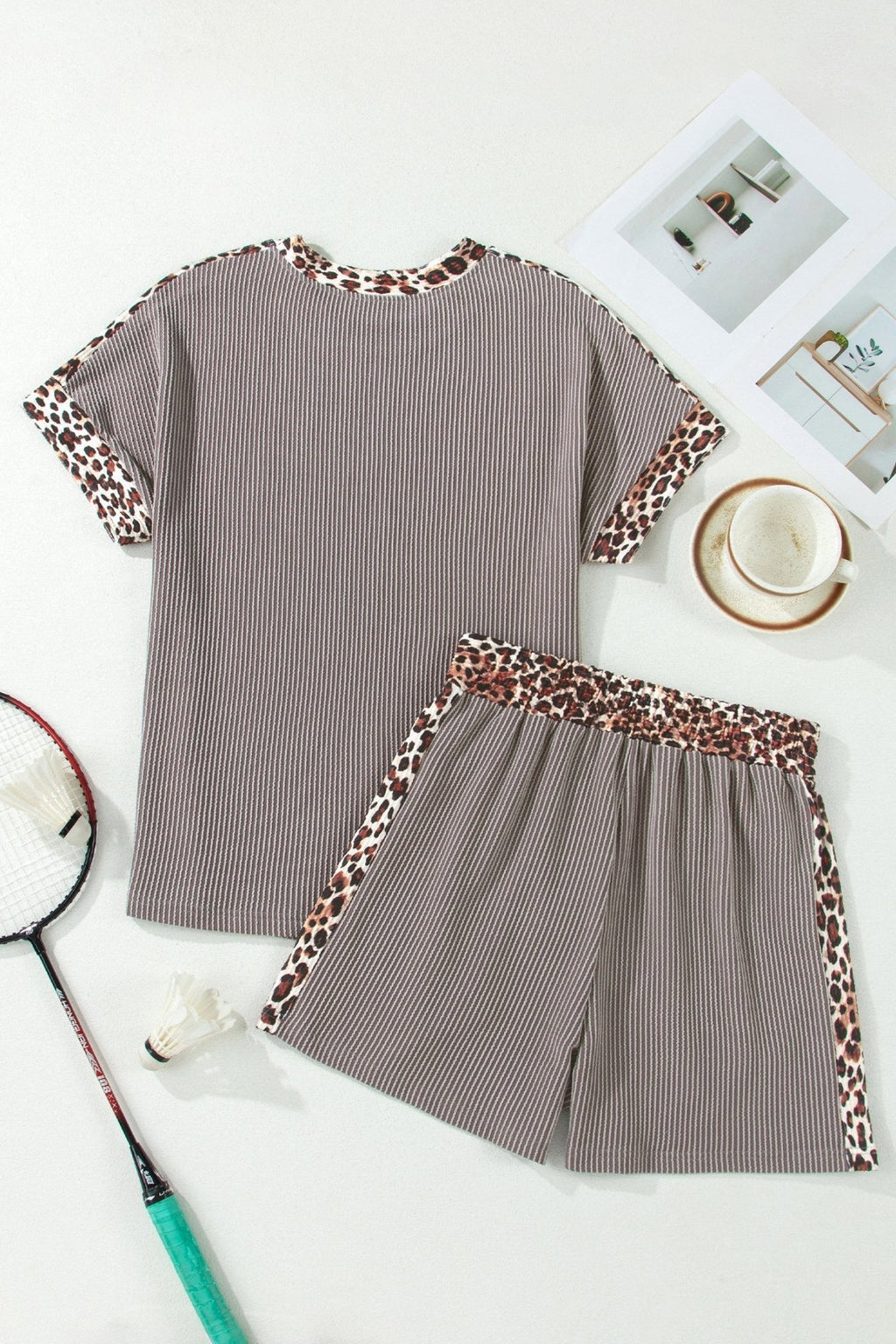 Leopard Trim Corded Knit Top & Shorts Set - Rooted & Reckless Co.
