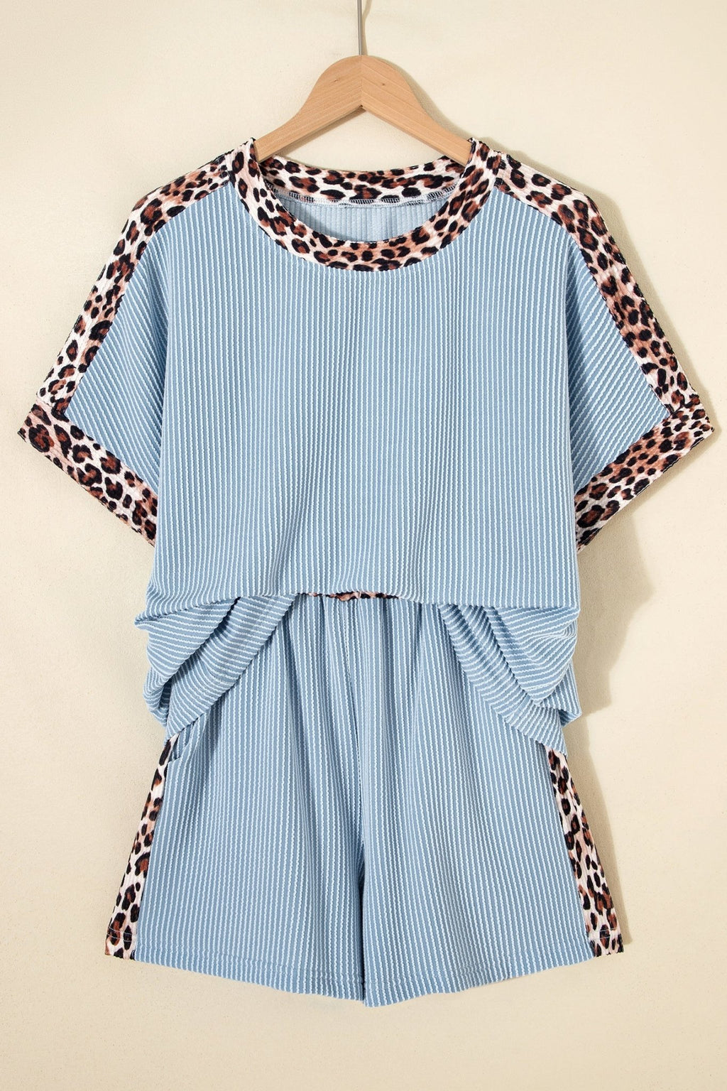 Leopard Trim Corded Knit Top & Shorts Set - Rooted & Reckless Co.