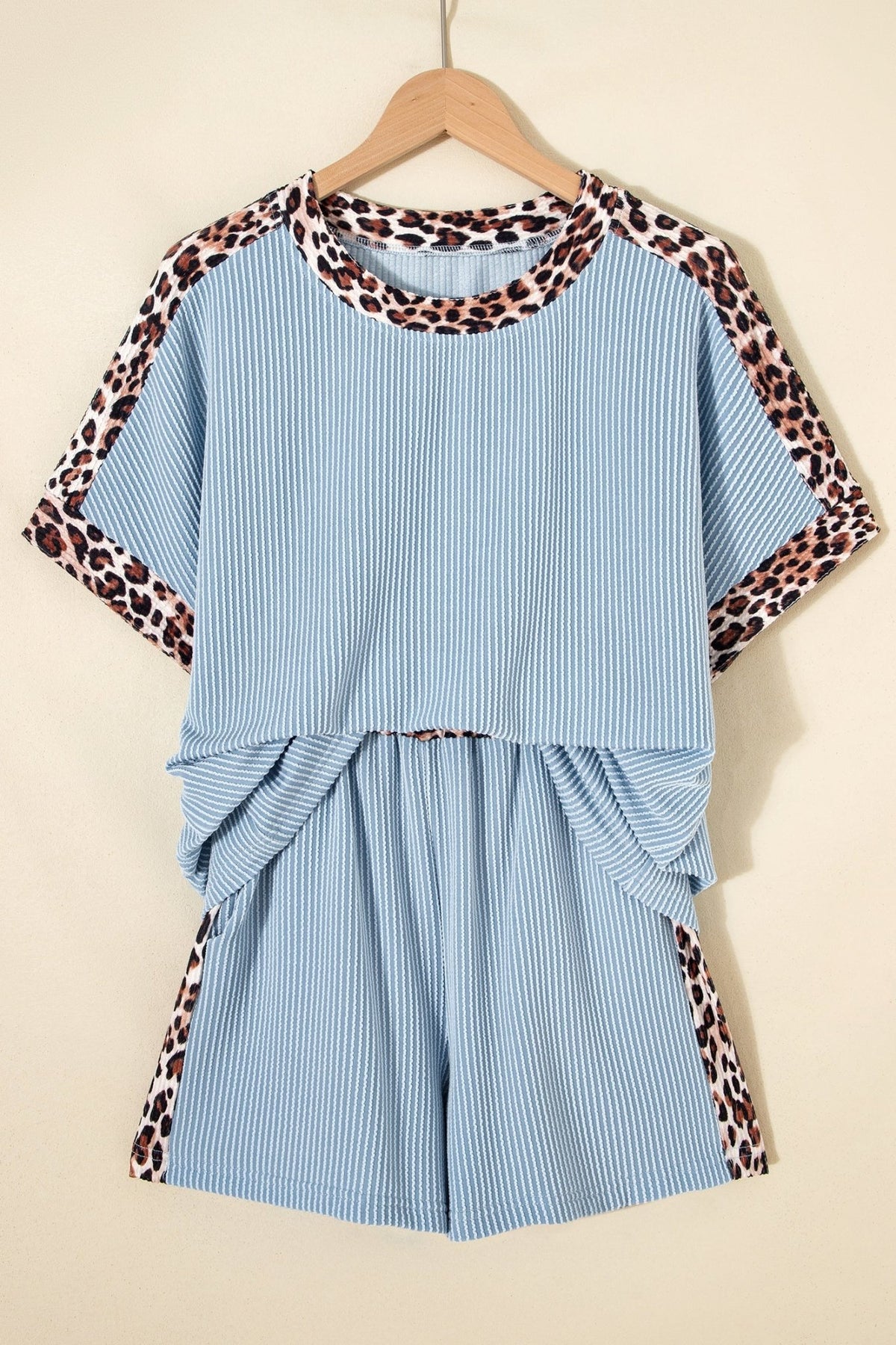 Leopard Trim Corded Knit Top & Shorts Set - Rooted & Reckless Co.