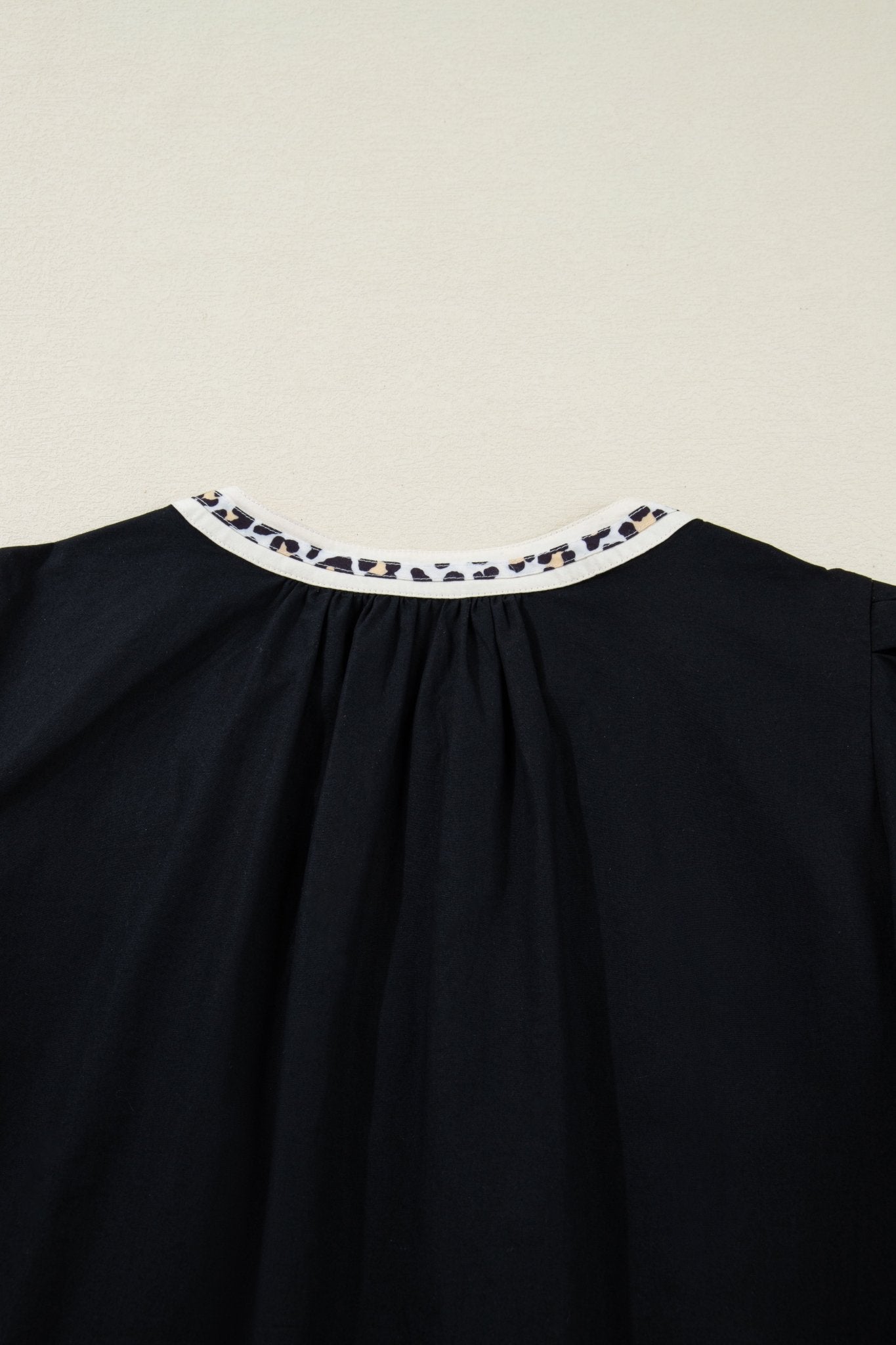 Leopard Trim Short Puff Sleeve Mini Dress - Rooted & Reckless Co.