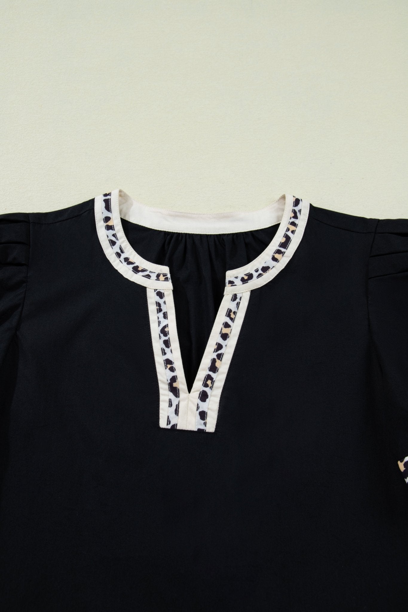 Leopard Trim Short Puff Sleeve Mini Dress - Rooted & Reckless Co.