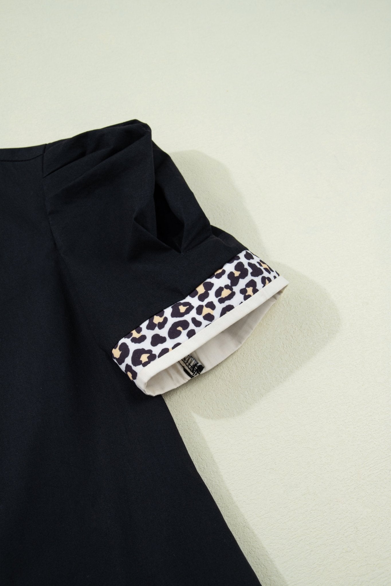 Leopard Trim Short Puff Sleeve Mini Dress - Rooted & Reckless Co.