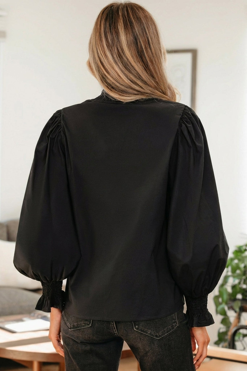Leopard Trim V-Neck Puffy Flounce Sleeve Blouse - Rooted & Reckless Co.