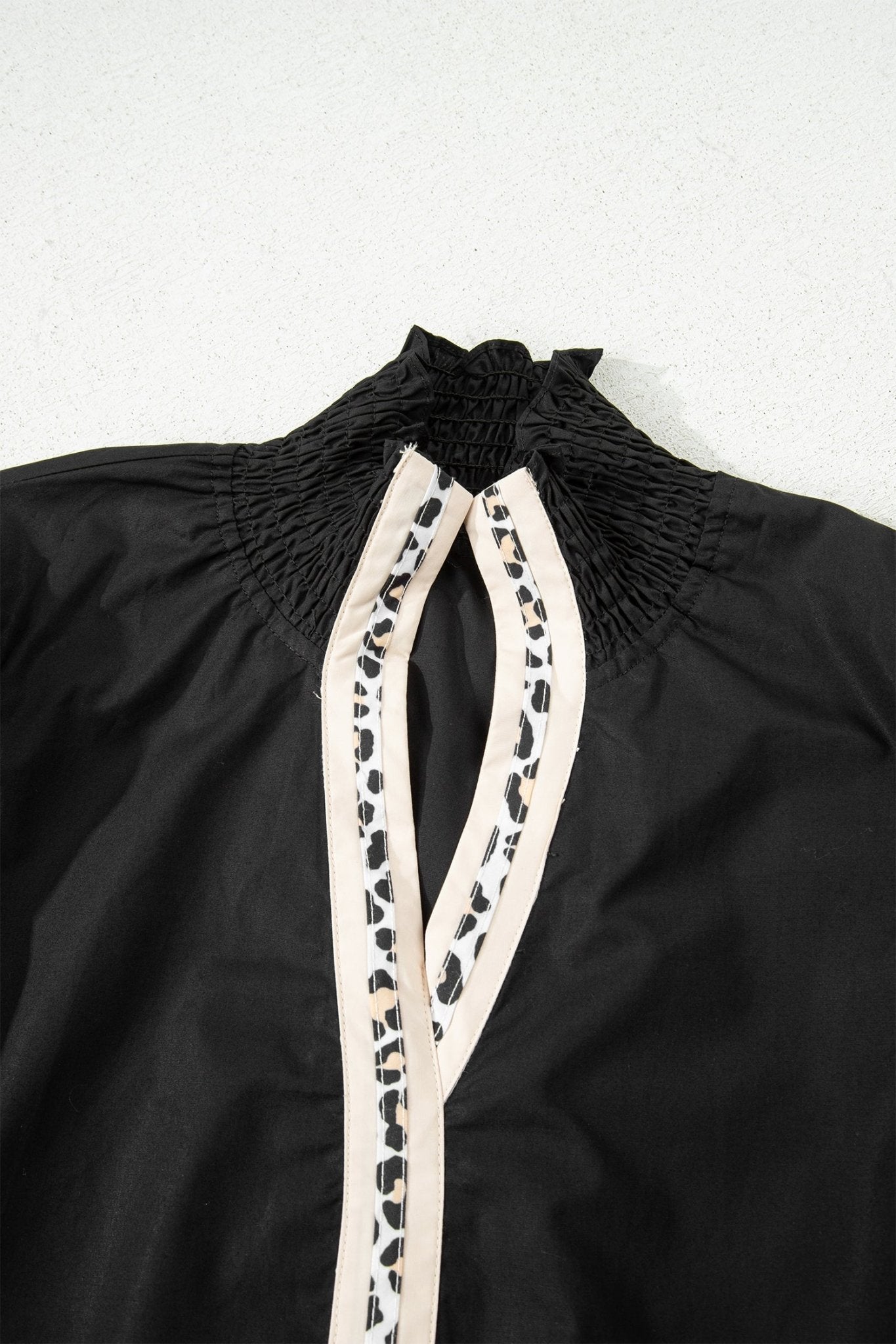 Leopard Trim V-Neck Puffy Flounce Sleeve Blouse - Rooted & Reckless Co.