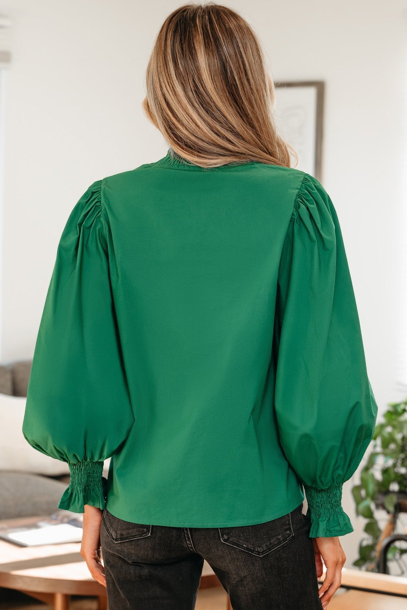 Leopard Trim V-Neck Puffy Flounce Sleeve Blouse - Rooted & Reckless Co.