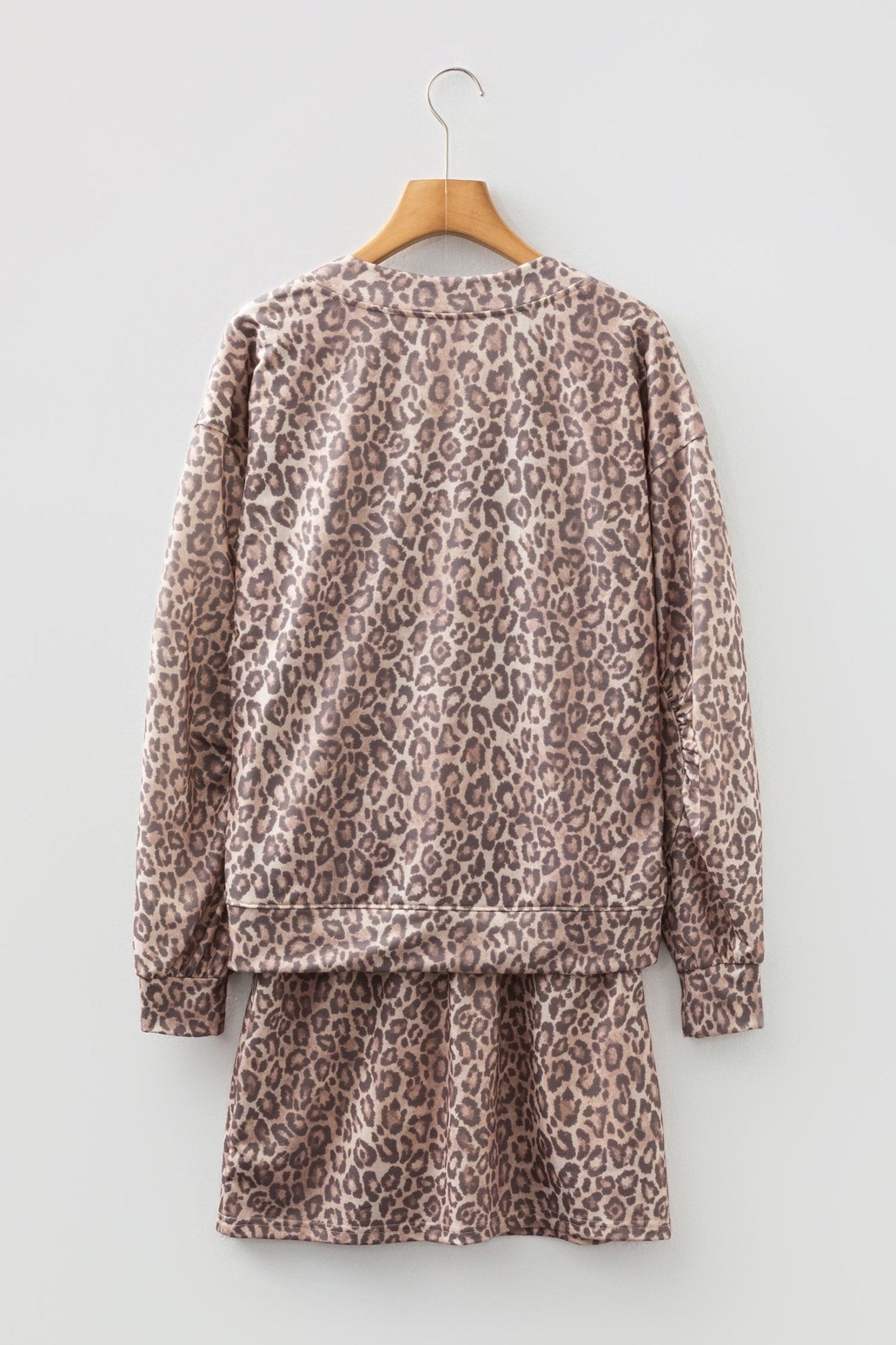 Leopard V-Neck Pullover & Wide-Waistband Skirt Set - Rooted & Reckless Co.