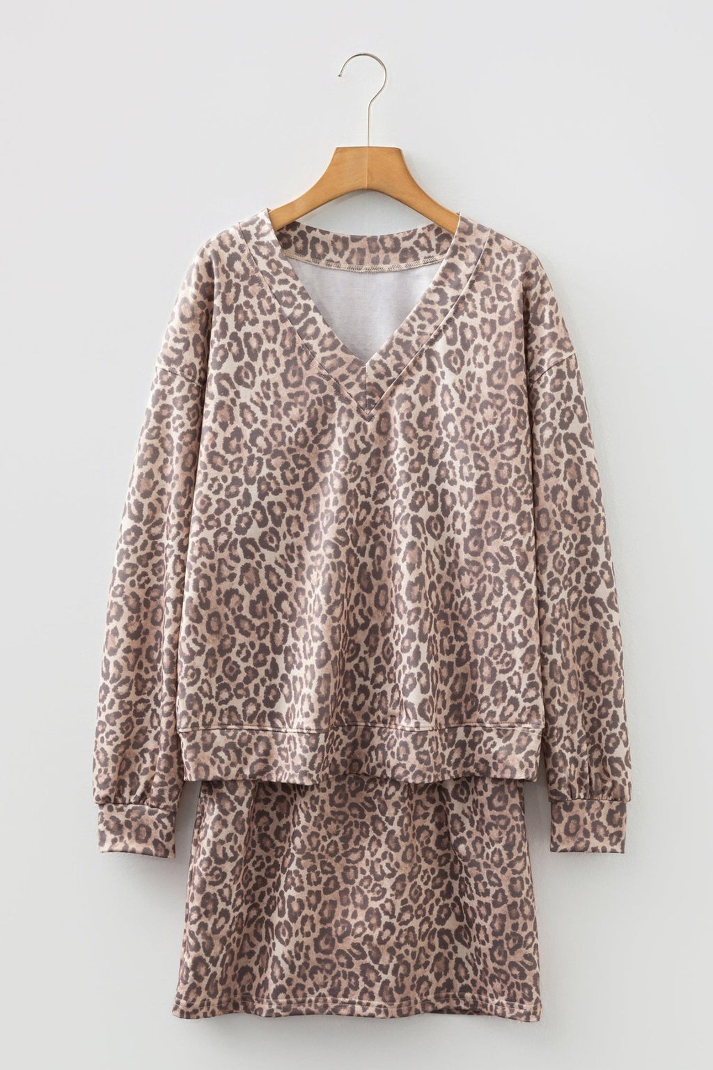 Leopard V-Neck Pullover & Wide-Waistband Skirt Set - Rooted & Reckless Co.