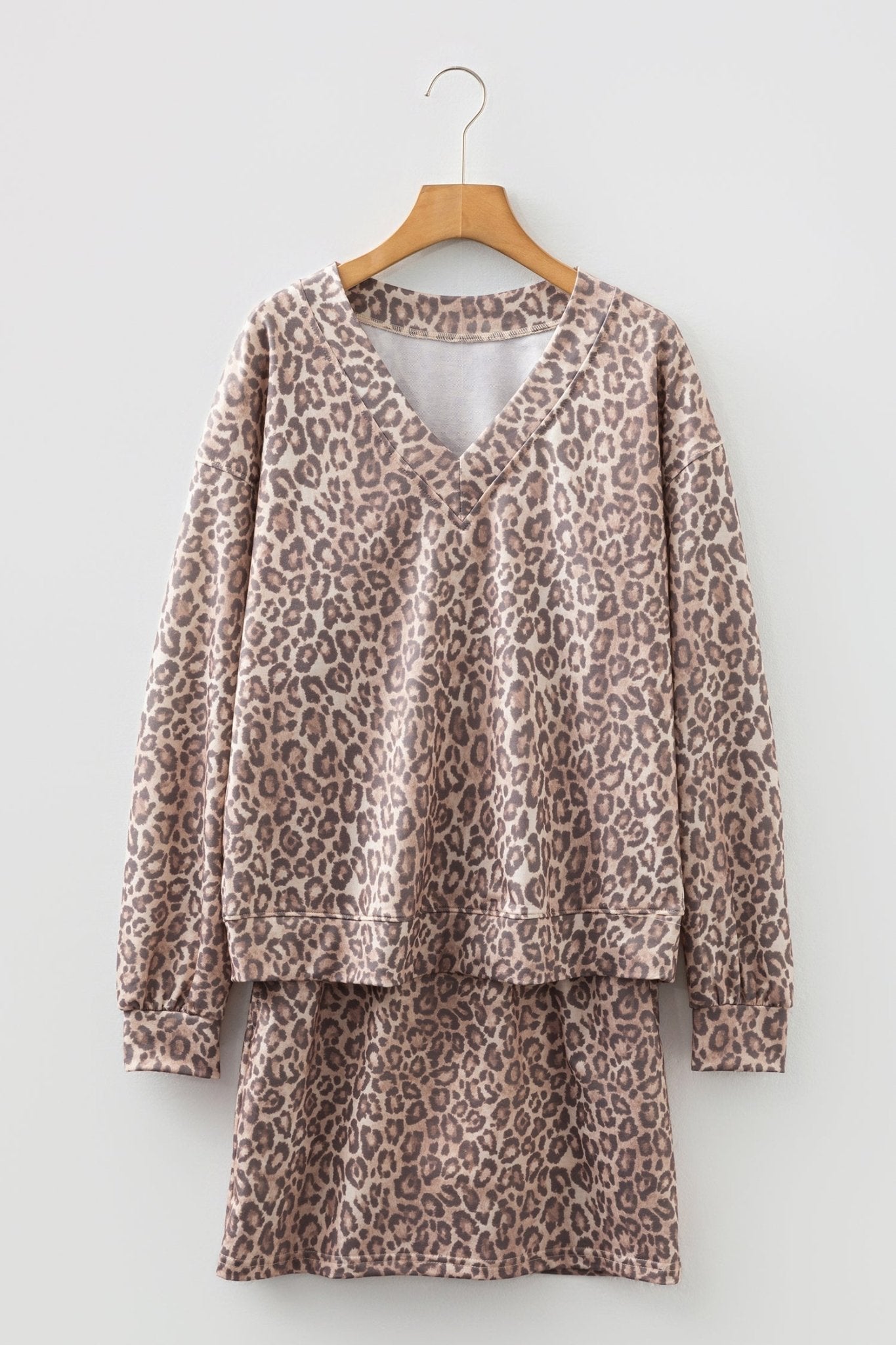 Leopard V-Neck Pullover & Wide-Waistband Skirt Set - Rooted & Reckless Co.