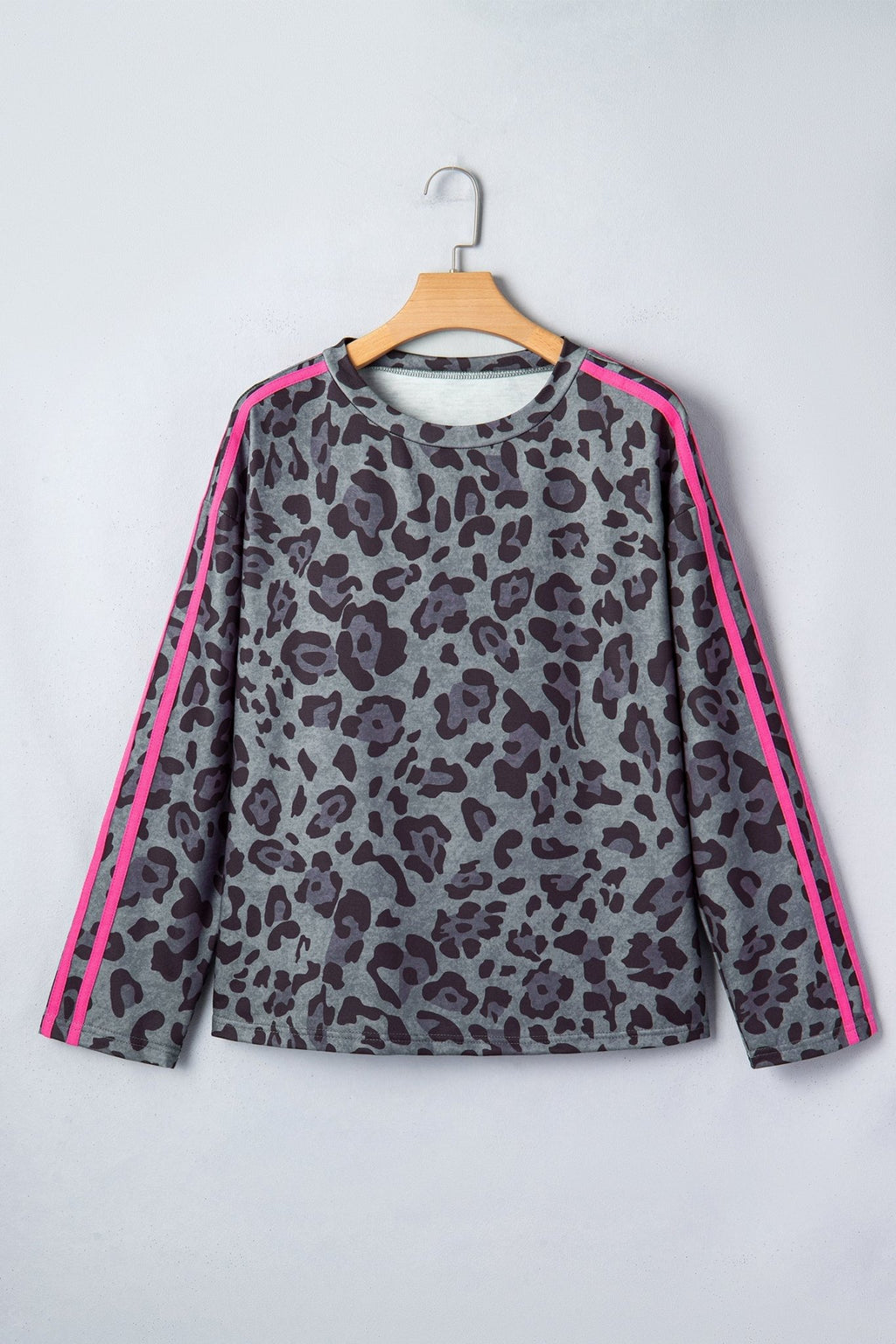 Leopard Varsity Stripe Trim Long Sleeve Top - Rooted & Reckless Co.