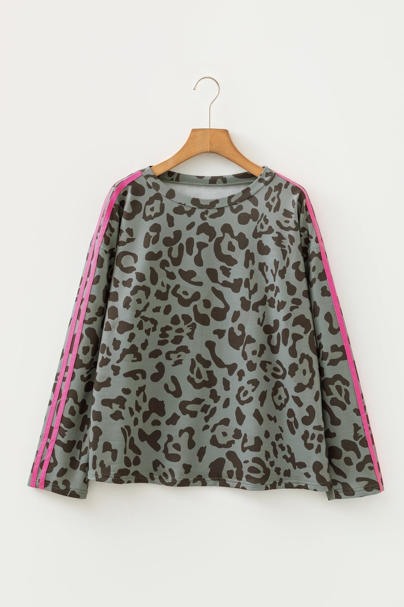Leopard Varsity Stripe Trim Long Sleeve Top - Rooted & Reckless Co.