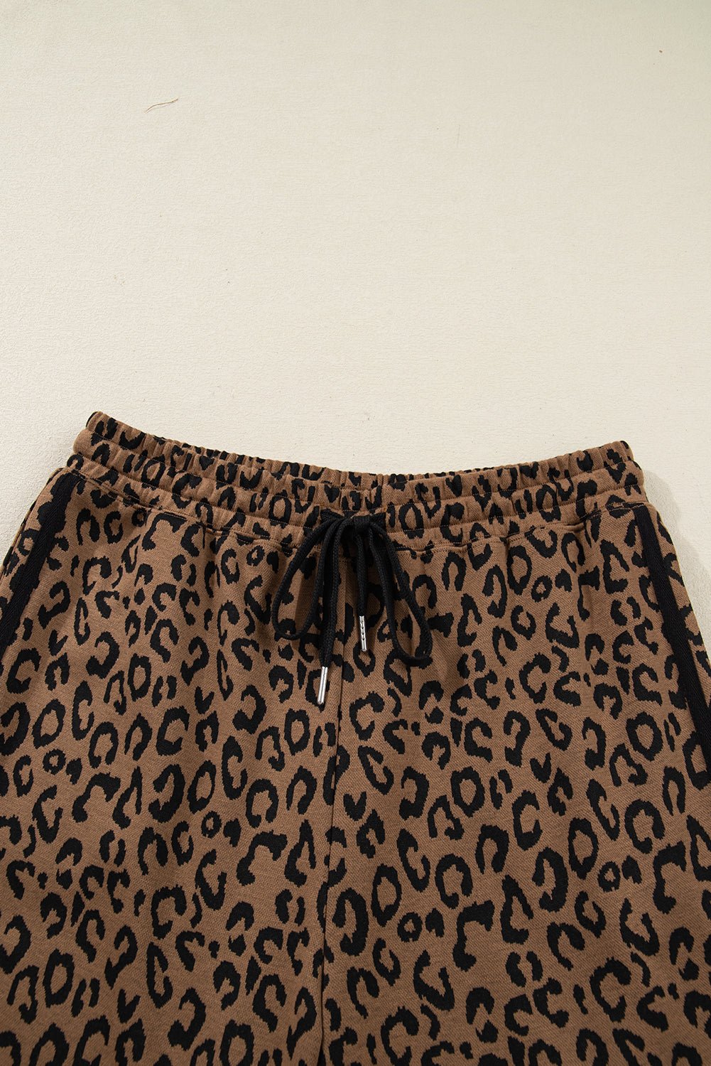 Leopard Varsity Stripe Trim Top & Drawstring Pants Set - Rooted & Reckless Co.