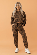Leopard Varsity Stripe Trim Top & Drawstring Pants Set - Rooted & Reckless Co.