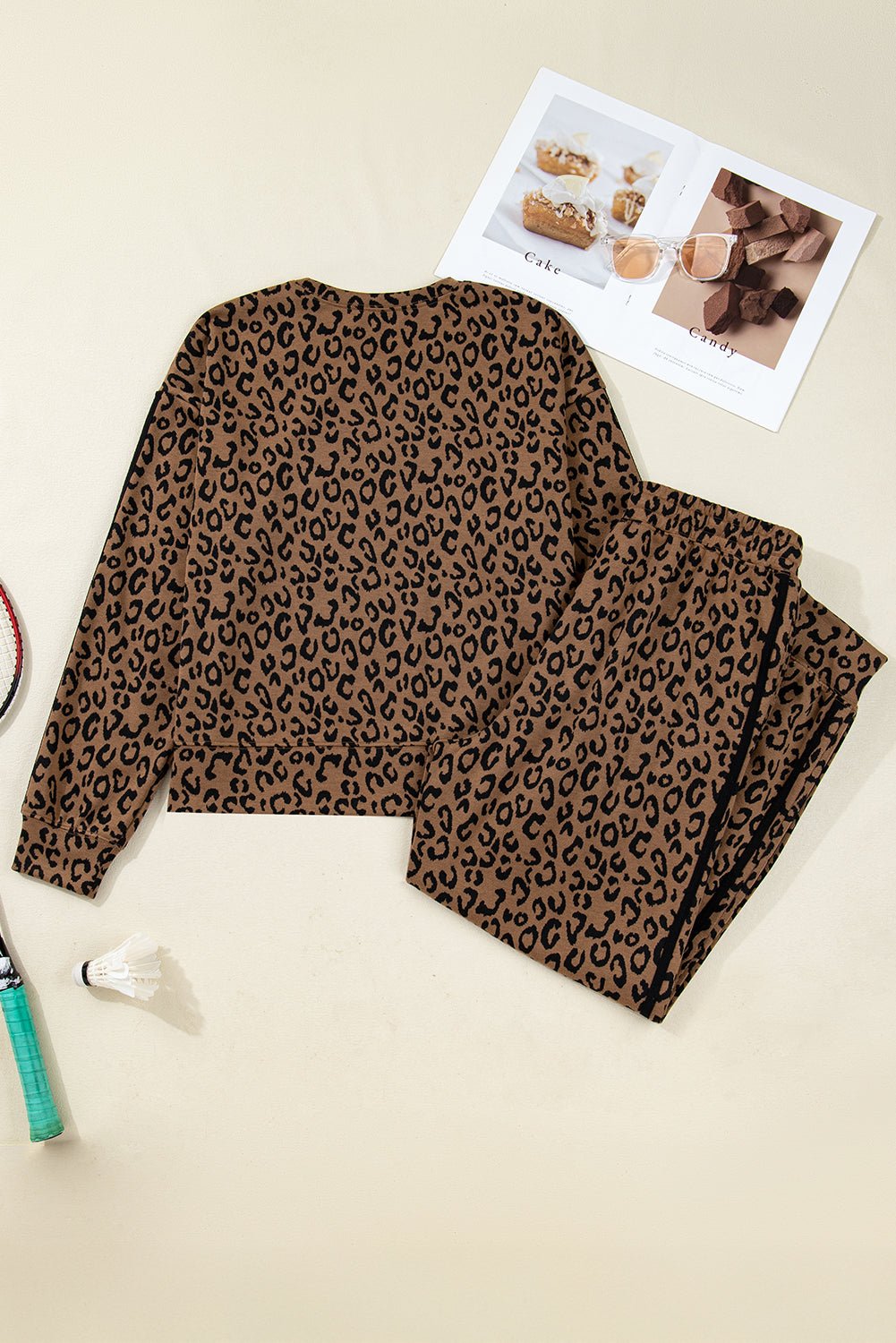 Leopard Varsity Stripe Trim Top & Drawstring Pants Set - Rooted & Reckless Co.